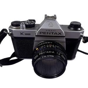 Vintage Pentax K1000 35mm Film SLR Camera 50mm Lens Bag Flash Japan Manual Kit